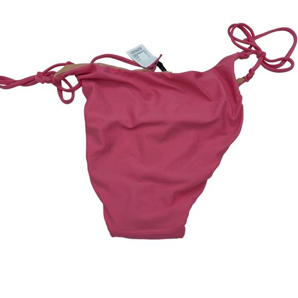 New J. Crew Pink Cheeky Beaded Side Tie Bikini Swim Bathing Suit Bottom Large - Picture 5 of 8